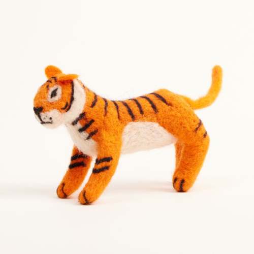 Golden Tiger Ornament, Hand Felted Safari Animal Charm, Handmade Lunar New Year Decor