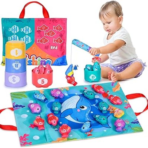 Montessori Toys for 1 Year Old Boy Girl Birthday Gifts, Fishing Game for Toddlers 1-3 with Stacking Cups, Toddler Toys Sensory Learning Educational Toys for 1 Year Old Must Haves Toys Baby Fishing Toy