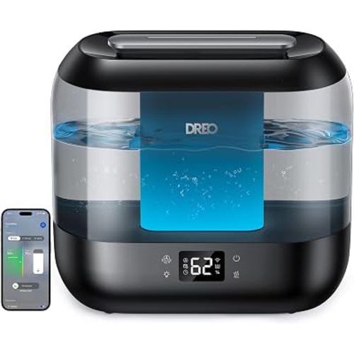 Dreo Smart Humidifiers for Bedroom, Top Fill 4L Supersized Humidifier Large Room with 28 dB, 36H Runtime, Touch/APP/Voice Control, Nightlight, Cool Mist Humidifiers for Baby, Plants, Indoor, Black