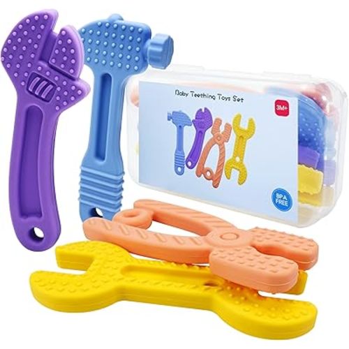 Silicone Teethers for Babies, Freezer Teethers for Babies, Silicone Baby Teething Toys, Infant Teething Relief Baby Chew Toys, Sensory Toys for BaBies, Frozen Teething Toys for Babies - 4 Pack