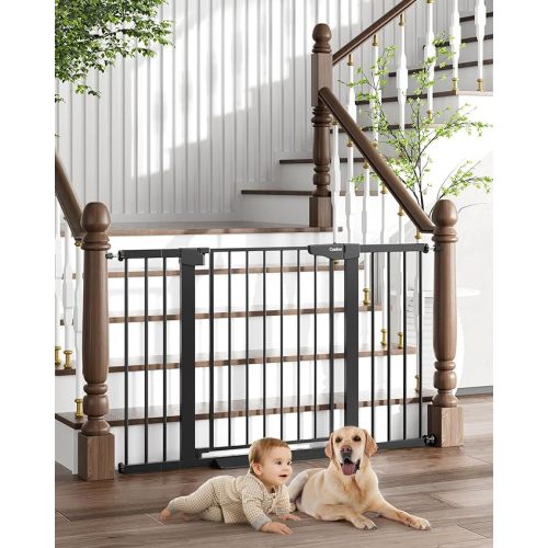 Cumbor 29.7"-51.5" Baby Gate Extra Wide, Safety Dog Gate for Stairs Easy Walk Thru Auto Close Pet Gates for The House, Doorways, Child Gate Includes 4 Wall Cups, Black-Mom's Choice Awards Winner - 30.5" Tall