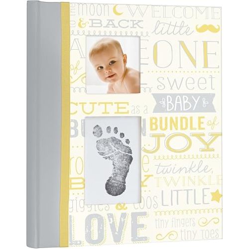 Vintage Five Year Memory Book with Ink Pad, Babyprints Handprint and Footprint Making Kit, Newborn Milestone Journal, Gift For New And Expecting Parents