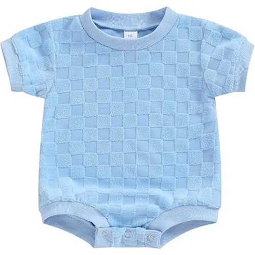 Unisex Baby Boy Girl Bubble Romper Summer Short Sleeve Jumpsuit Fuzzy One Piece Outfit Neutral Baby Clothes