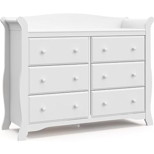 Storkcraft Avalon 6 Drawer Double Dresser (White) – Dresser for Kids Bedroom, Nursery Dresser Organizer, Chest of Drawers for Bedroom with 6 Drawers, Classic Design for Children’s Bedroom
