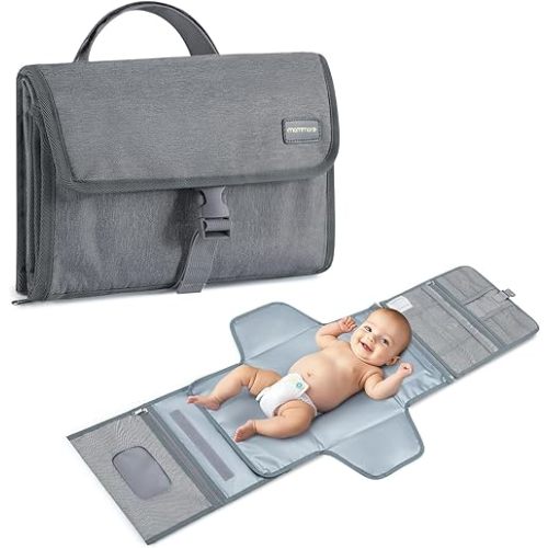 mommore Portable Changing Pad for Newborn Expandable Diaper Changing Pad with Wipes Pockets Water Resistance Baby Changing Pad for Travel, Shopping, Shower Gifts