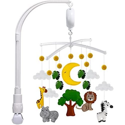 Musical Baby Crib Mobile for Boys & Girls - Jungle Safari Nursery Mobiles - Bassinet Mobile with Arm Holder