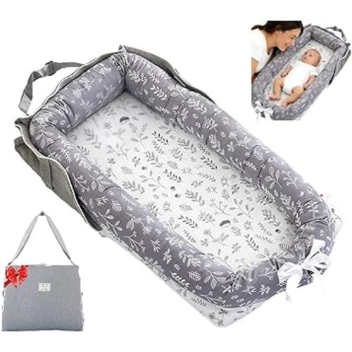 Loevin Baby Lounger for Newborn Portable Bag,Baby Play Mat Tummy Time with Strap,Awake-Time Pad Newborn Lounger Adjustable to 0-24 Months Home Travel(Calm Sprig)