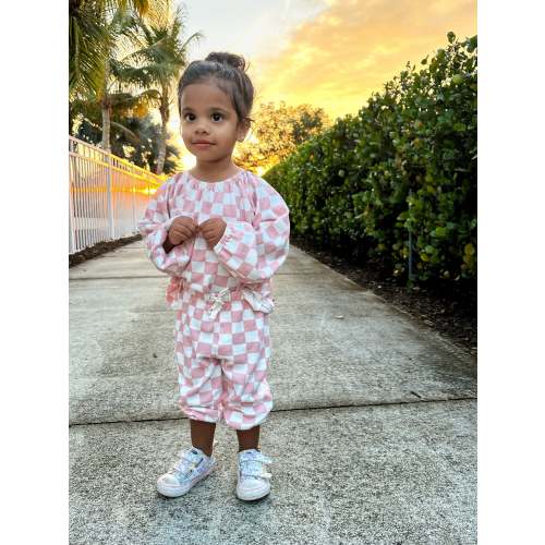Strawberry Shortcake Checkerboard / Organic Mode Top + Pant Set