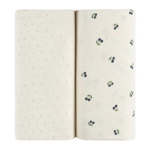 Aurora Fitted Bassinet Sheet Set - 2 pk - 100% Jersey Knit Cotton - Blue Cherry Printed