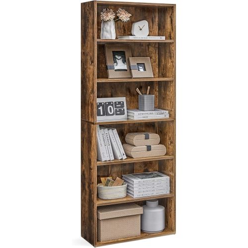 VASAGLE CUSTOS Collection - Bookshelf, 6-Tier Bookcase, Book Shelf, Open Storage Shelf, 9.4 x 23.6 x 63.3 Inches, for Living Room, Home Office, Dinning Room, Rustic Brown ULBC166X01