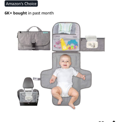Kopi Baby Portable Diaper Changing Pad - Baby Diaper Changer Travel Bag with Wipes Pocket, Smart Design Portable Changing Mat, Infant Travel Station Kit, Gift for Newborn Girl & Boy - Grey, Classic