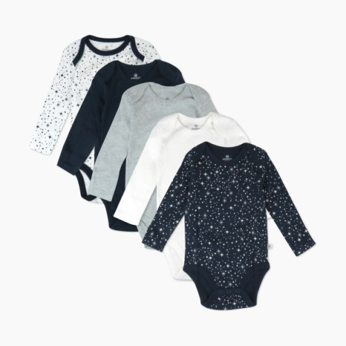 Honest Baby Clothing 5-Pack Organic Cotton Long Sleeve Bodysuit - Twinkle Star Navy, 0-3 M, 5