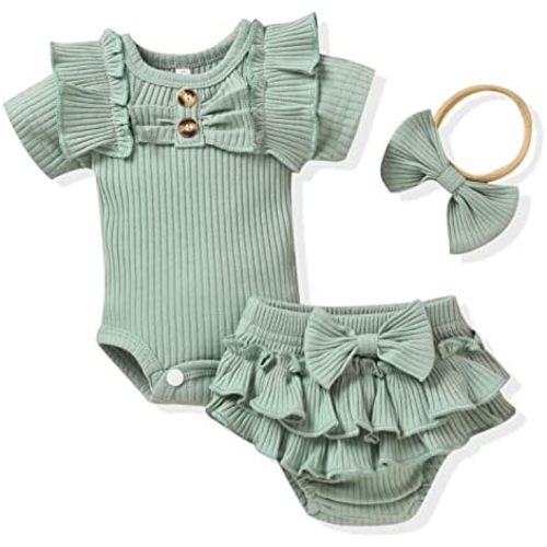 Aalizzwell Baby Girls Short Sleeve Bodysuit Bloomer Shorts Ribbed Outfits