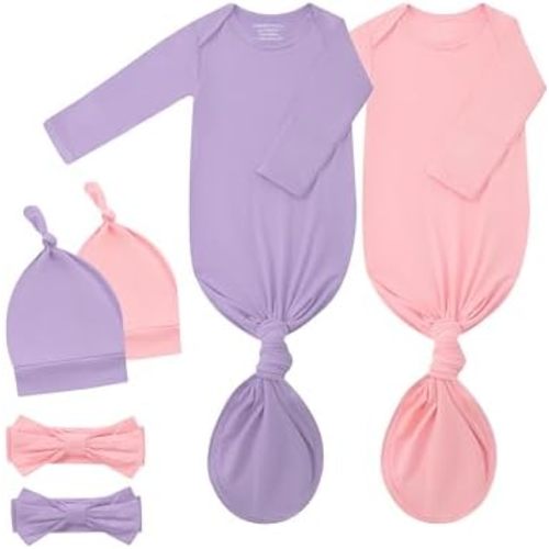 Newborn Knotted Gown 2Pack, Soft Breathable Baby Sleep Gown for Boys Girls, Infant Baby Coming Home Hospital Outfit