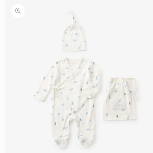 Blue Safari Print Organic Cotton Pointelle Layette 2 Pc Gift Set – Elegant Baby