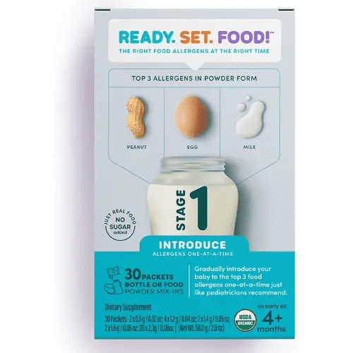 Ready Set Food | Early Allergen Introduction Mix-ins for Babies 4+ Mo | Stage 1 - 30 Days | Top 3 Allergens - Organic Peanut Egg Milk | Safe Easy Effective | For Bottle or Food | ReadySetFood