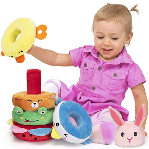 teytoy My First Stacking Rings Toys, Soft Fabric Montessori Stacking Toy with Crinkle Sound, Early Development Plush Toys for Babies for Toddler 1 Year Old and Up