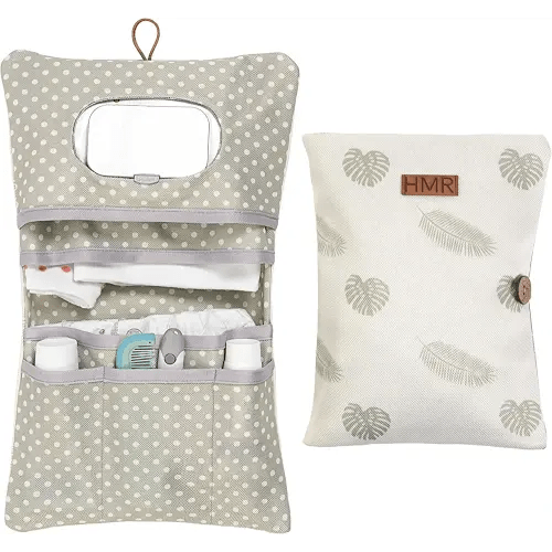 HAMUR Baby Bag Organizer, Portable Stroller Mini Diaper Pouches Travel Gear, Foldable Newborn Baby Essentials must haves items for Boys & Girls (Leaves)
