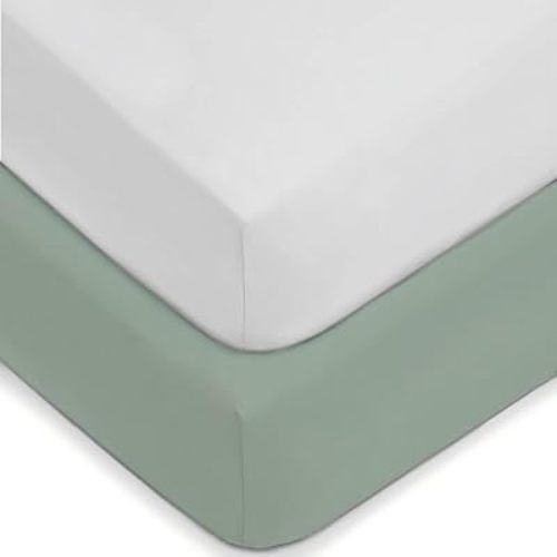 American Baby Company 2 Pack Fitted Crib Sheets 52" x 28" - Ultra Soft Microfiber Crib and Toddler Bed Sheets, White/Green, Neutral for Boys & Girls