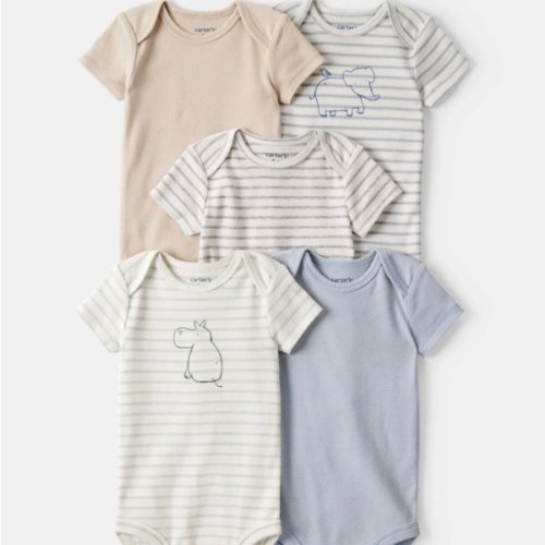 Baby Boy 5-Pack Hippo Multipack Bodysuits - Brown/Blue/White | Carter's