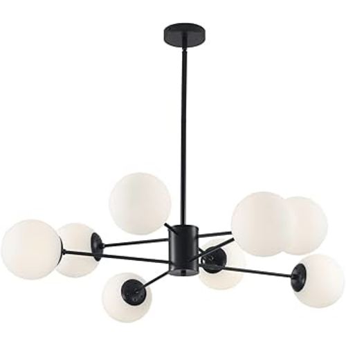 KCO Lighting Black Sputnik Chandelier Ceiling Mount 8-Light Glass Globe Sputnik Chandelier Mid Century Modern Chandelier Light Fixture Kitchen Island Sputnik (Black+White)