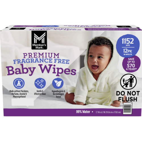 Member's Mark Premium Baby Wipes, Fragrance Free, 12 pk., 1152 Wipes - Sam's Club