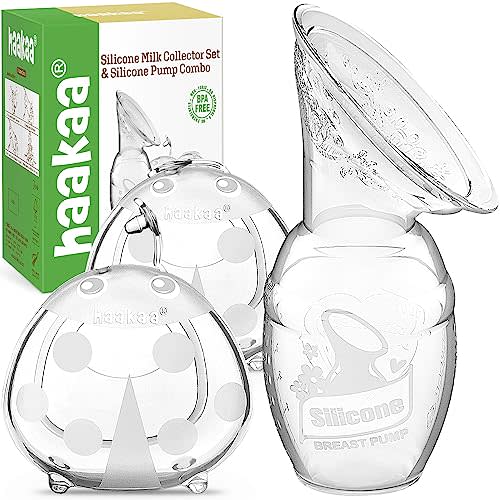 haakaa Manual Breast Pump & Ladybug Breast Milk Collector Combo Breast Shells for Breastfeeding Silicone Breast Milk Catcher Nursing Cups Breast Milk Saver, Reusable, BPA Free