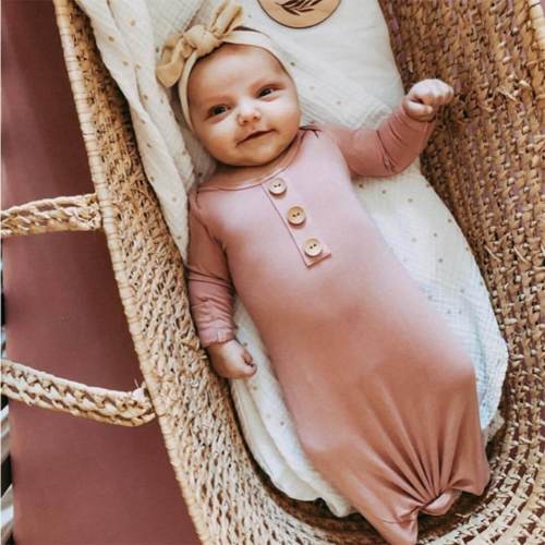 Solid Mauve Bamboo Baby Knot Gown & Hat