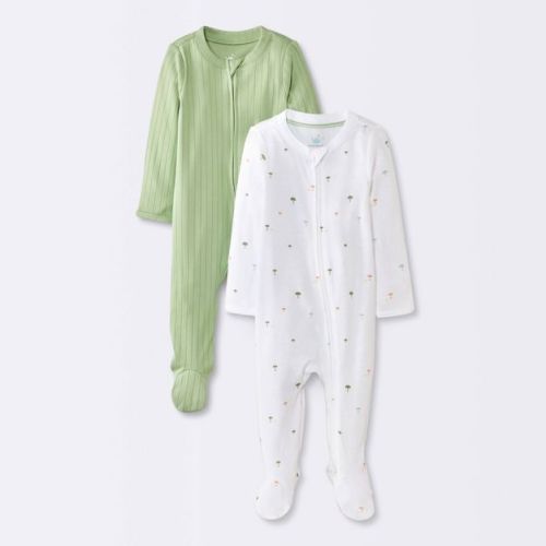 Baby 2pk Cozy Wide Ribbed Mushrooms Sleep N' Play - Cloud Island™ Green Newborn