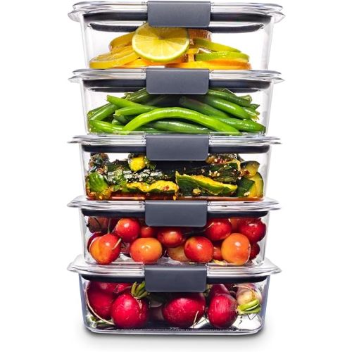 Rubbermaid Brilliance Food Storage Containers BPA Free Airtight Lids Ideal for Lunch Meal Prep & Leftovers Set of 5 (3.2 Cup)
