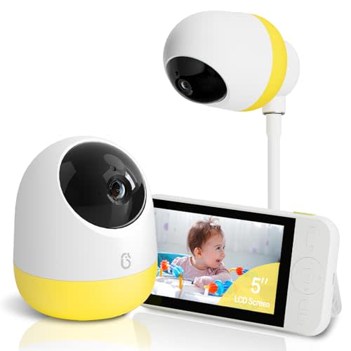 Ellie Pro Baby Monitor with Camera and Audio,5'' IPS 2K UHD Resolution,6000mAh Battery, Remote Pan-Tilt-5X Zoom, 2-Way Talk,No WiFi, Night Vision, Virtual Fence, Breathing Detection and 1000ft Range