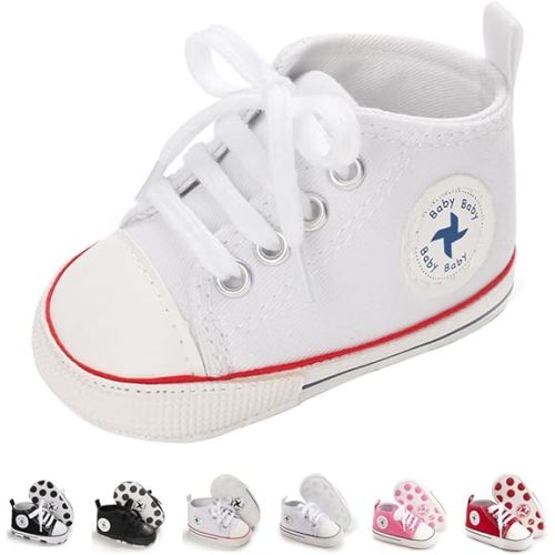 Newborn Baby Girls Boys Canvas Shoes Infant Soft Sole Slip On First Walkers Sneaker Toddler Flat Loafers High Top Crib Denim Unisex Moccasins Shoe
