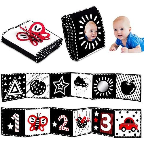 Black and White High Contrast Baby Toys - Newborn Toys 0 3 Months Brain Development - Soft Crinkle Books Tummy Time Toys - Infant Montessori Sensory Toys 0 6 12 Months Baby Boy Girl Gifts
