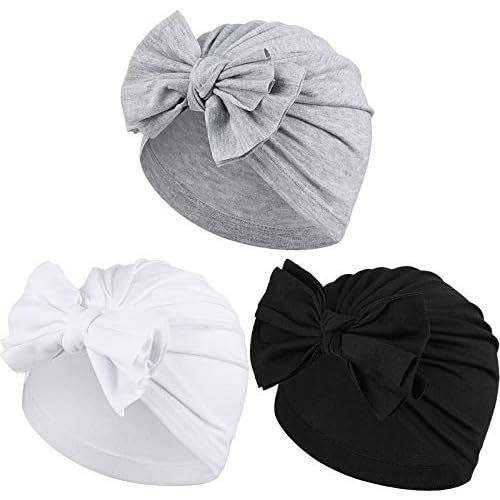 3 Pieces Baby Bow Knot Turban Hats Beanie Headwraps for Toddlers Girls