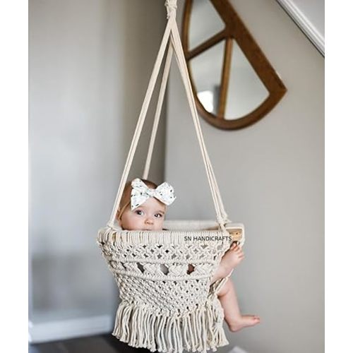 Handmade Macrame Swing Seat Chair for Baby, Infant, Toddler, Kids Toys - Indoor and Outdoor Hammock, for Tree Swings