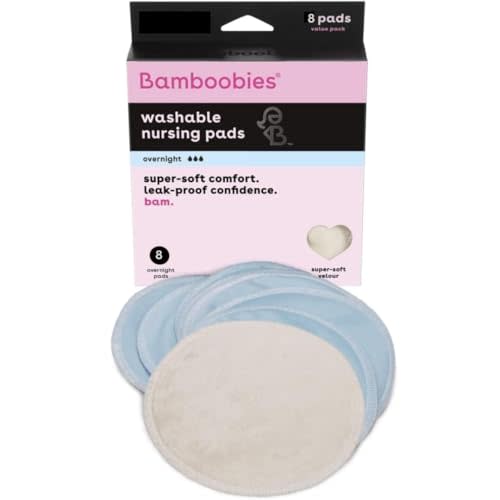 Bamboobies Overnight Nursing Pads, Ultra-Soft Velour, Reusable and Washable for Nightly Use, Leak-Proof Pads for Breastfeeding, 8 Pads