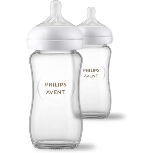 Philips Avent Natural Glass Baby Bottles with Natural Response Nipples (Medium Flow, Flow 3), 8oz, 2-Pack, SCY913/02