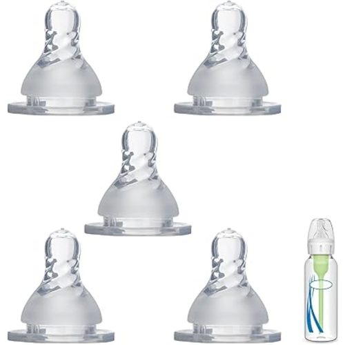5 Pack Silicone Nipple Compatible with Dr. Brown’s Natural Bottle,Replacement Silicone Bottle Nipple, Durable and Soft Nipple, Ideal for Breast to Bottle Transition (Level 1, Slow Flow)