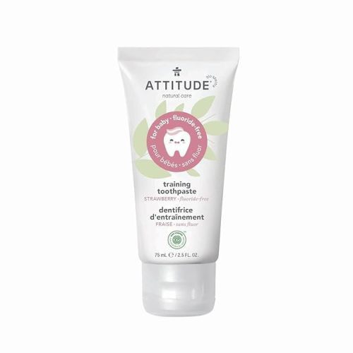 ATTITUDE Baby & Child Fluoride-Free Training Toothpaste, Natural, Vegan & EWG Top Scoring, Strawberry, 2.5 Oz (16721) - 2.5 Fl Oz (Pack of 1)