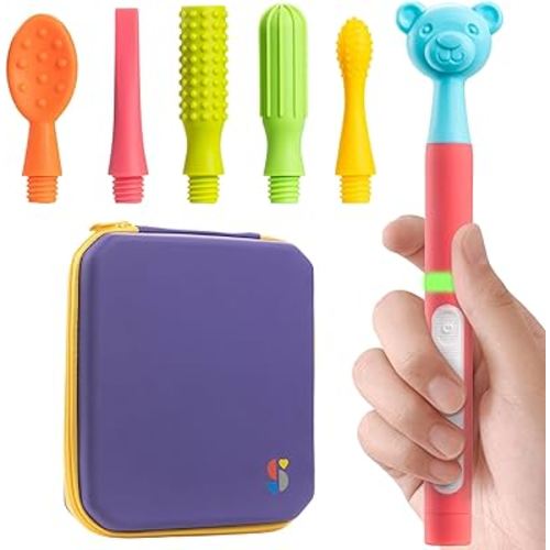 Special Supplies Buzz Buddy Oral Motor Stimulation kit with 6 Soft Textured Interchangeable Heads, Calm Sensory Needs, Support Speech, and Stimulate Self Feeding, Gentle Vibrations (Pink)