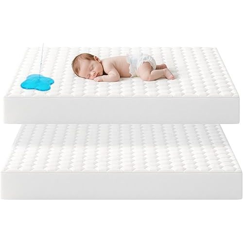 2 Pack Waterproof Crib Mattress Protector, 52''x28'' Baby Crib Mattress Cover, Quilted Toddler Mattress Protector, Ultra Soft & Breathable, Machine Washable, White