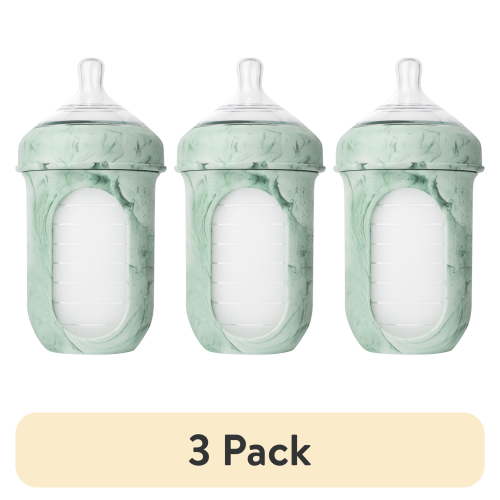 (3 pack) Boon NURSH Reusable Silicone Pouch Baby Bottle  Stage 2 Medium Flow  8oz  Mint Tie Dye