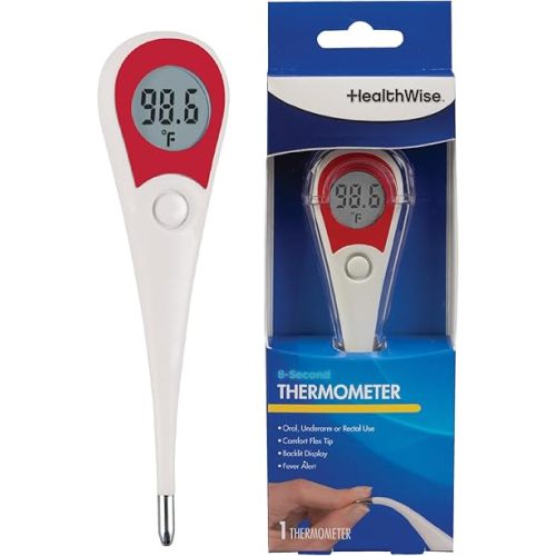 Healthwise Digital Thermometer | 8-Second Readout | Jumbo Backlit Display | Flexible Tip