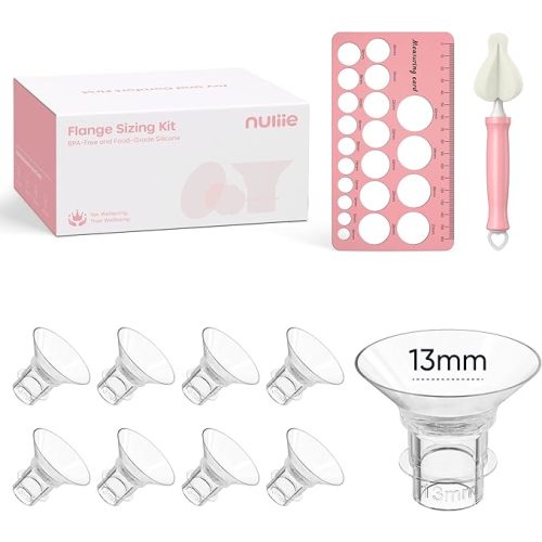 Nuliie 3-in-1 Flange Sizing Kit 13/15/17/19/21mm for 24mm Flange/Shield of Most Pumps, 10PCS Silicone Flange Inserts to Boost Pumping Efficiency & Comfort, BPA-Free Pump Essential for Moms