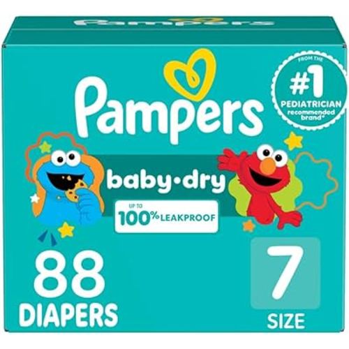Pampers Diapers - Baby Dry - Size 7, 88 Count, Absorbent Disposable Infant Diaper (Packaging May Vary)