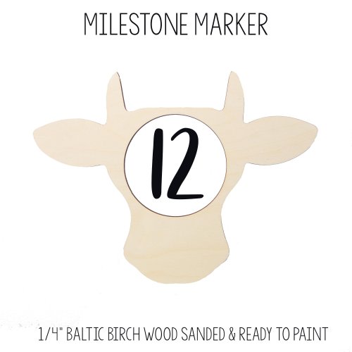 Cow Milestone Marker, Baby Milestone Blanket Marker, Baltic Birch Wood Milestone Marker, Photo Prop, Cow Head Month Milestone Marker