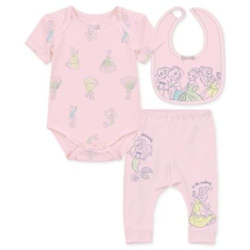 Baby Girls Princesses Bodysuit, Pants & Bib, 3 Piece Set