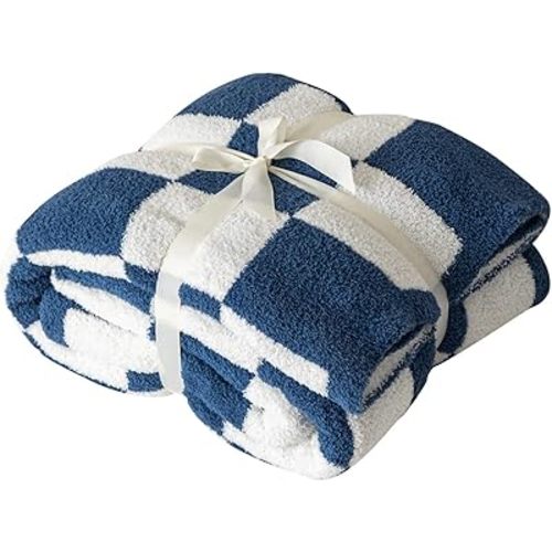 Ultra-Soft Buffalo Checkerboard Grid Fluffy Microfiber Knitted Baby Blanket Super Cozy Lightweight Checkered Bed Blanket for Sofa Couch Bed Navy 30"X40"¡