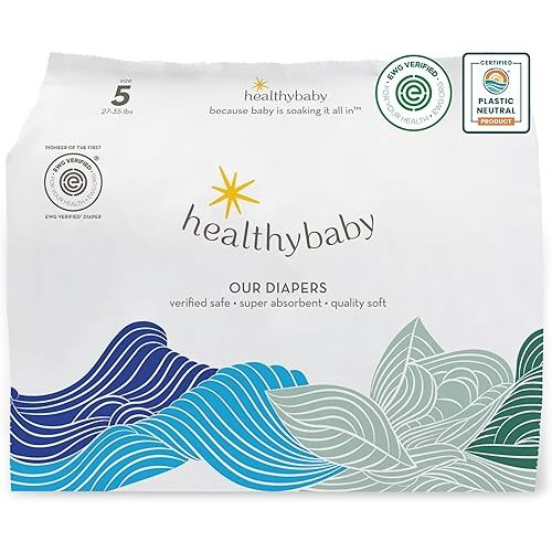 Our Diapers | EWG Verified Safe & Plant-Based Diapers | Leak Protection | Soft Organic Cotton Shell | Chlorine-Free Diaper for Sensitive Skin | Size 5 (27-35 lbs) 30 Count