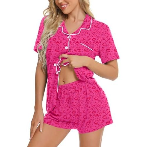 SWOMOG Womens Button Down Pajamas Set Short Sleeve Sleepwear Bride Soft Pj Lounge Sets XS-3XL